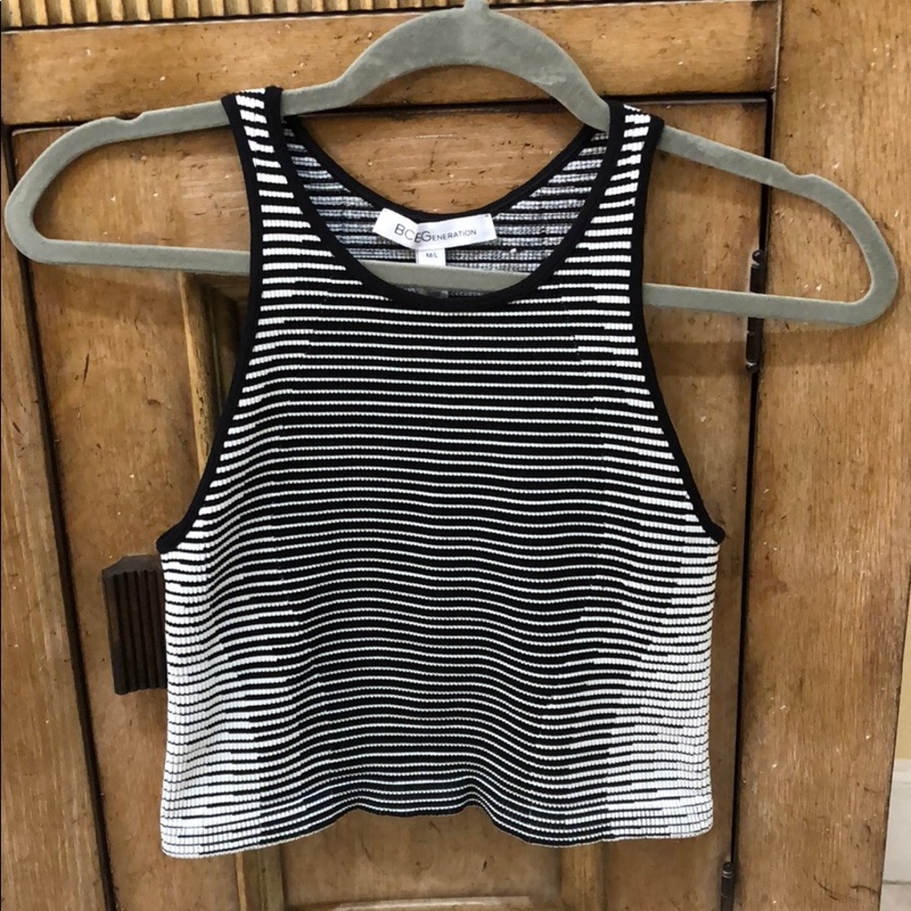 BCBGeneration stretchy black and white crop top
